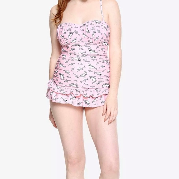Hot Topic Other - Shark Swimsuit One Piece Vintage Pinup Style Ruffle Skirt
